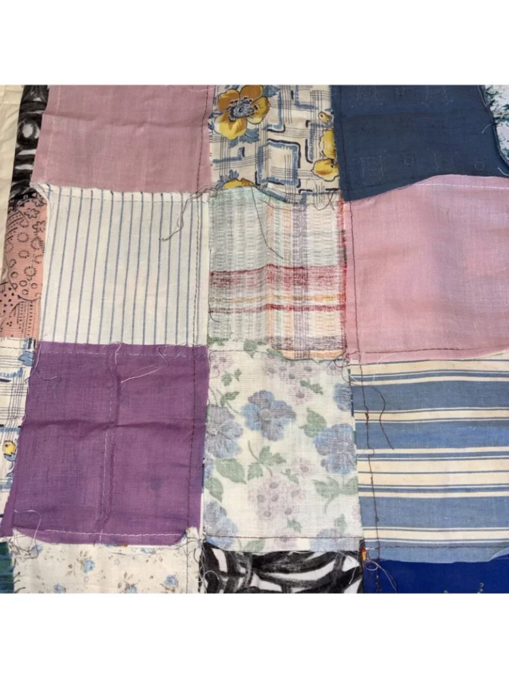 Vintage 68x82 Patchwork Cotton Print Quilt Topper
